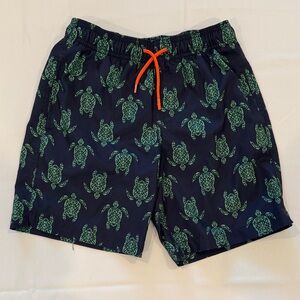 Southern Tide Navy Swim Trunks with Green Turtle Print